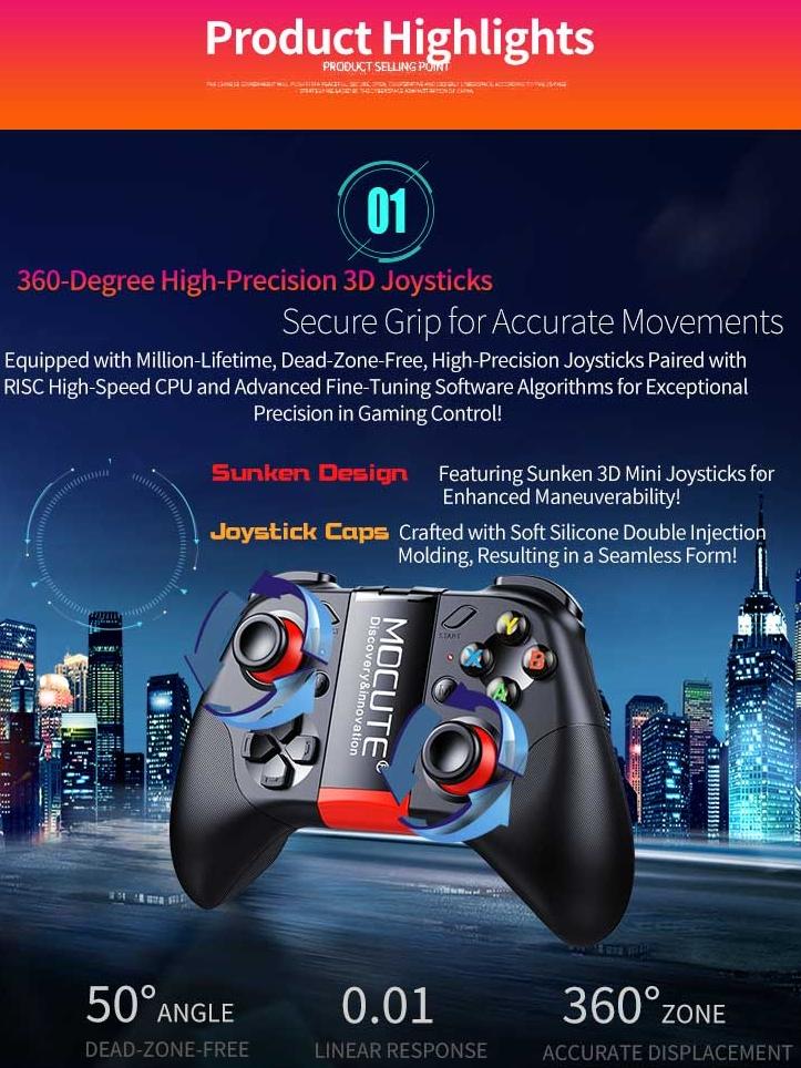 Mocute-054M Kabelloser Bluetooth-Gamepad – Extrem niedrige Latenz, Vollständige Plattform-Dominanz, Bluetooth 5.3 Gaming-Joystick für Android / IOS / PC, TYPE-C