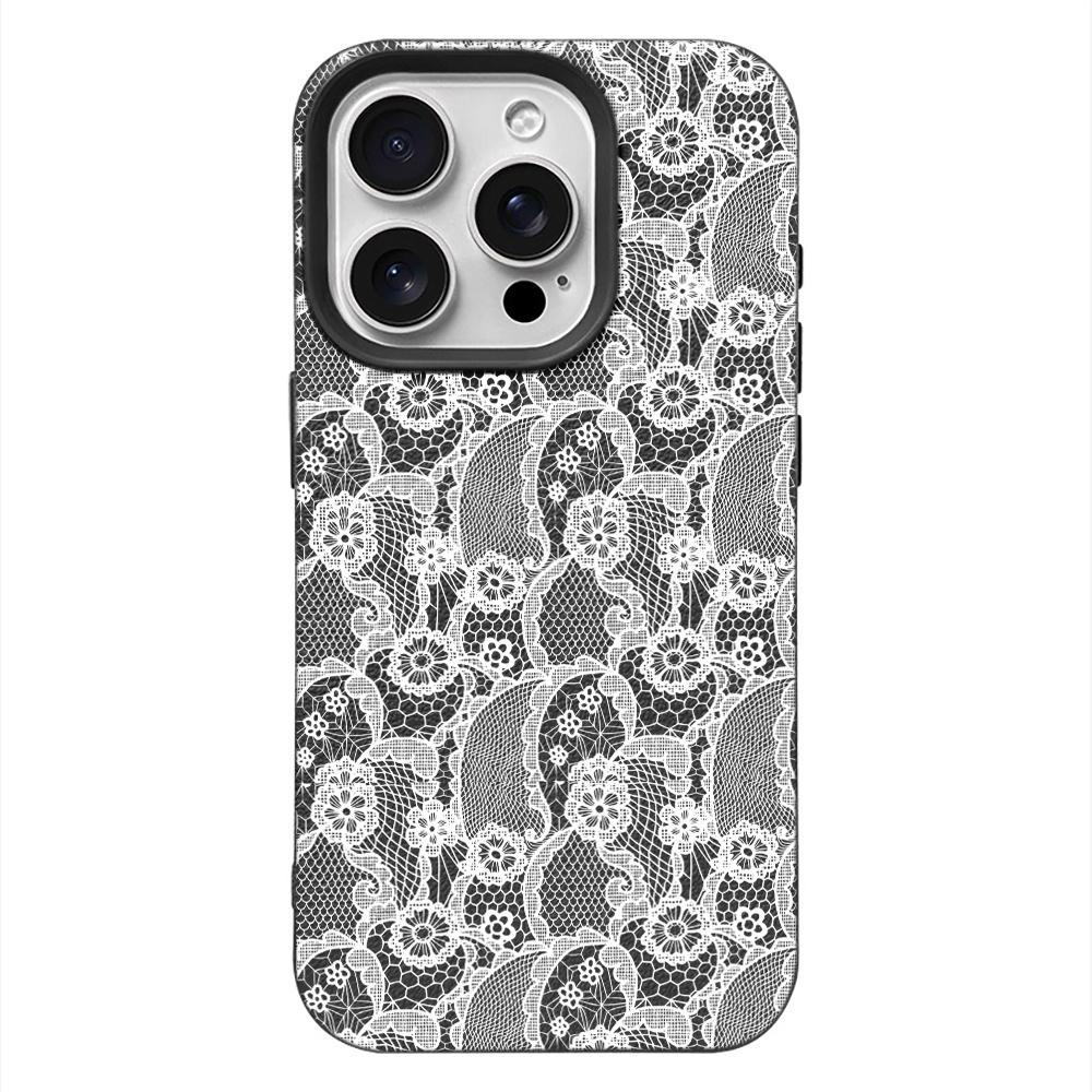 

Vintage Pastel Floral Lace Phone Case for iPhone 17 16 15 14 13 12 11 Pro Max Anti-Scratch Protective Cover Funda Capa Coque For iPhone 11 чорний