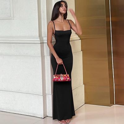 Sommer Ins Stil Europäische und Amerikanische Damenbekleidung Neu Amazon Sexy Schlank Rückenfrei Träger Einfarbiges Kleid Damen