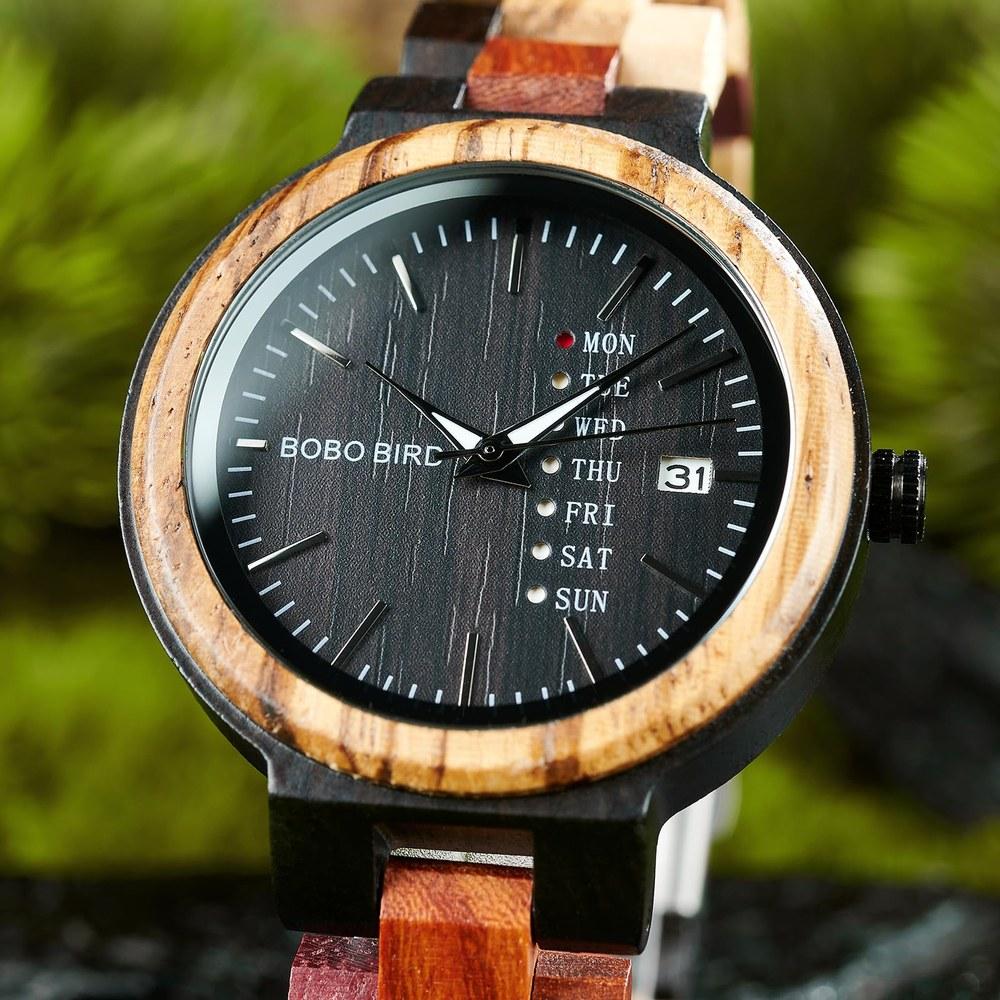 BOBO BIRD Men's and Women's Wooden Watch Colorful Wooden Wristwatch Day and Date Display Multi-functional Handmade Quartz Sports Chronograph Unique