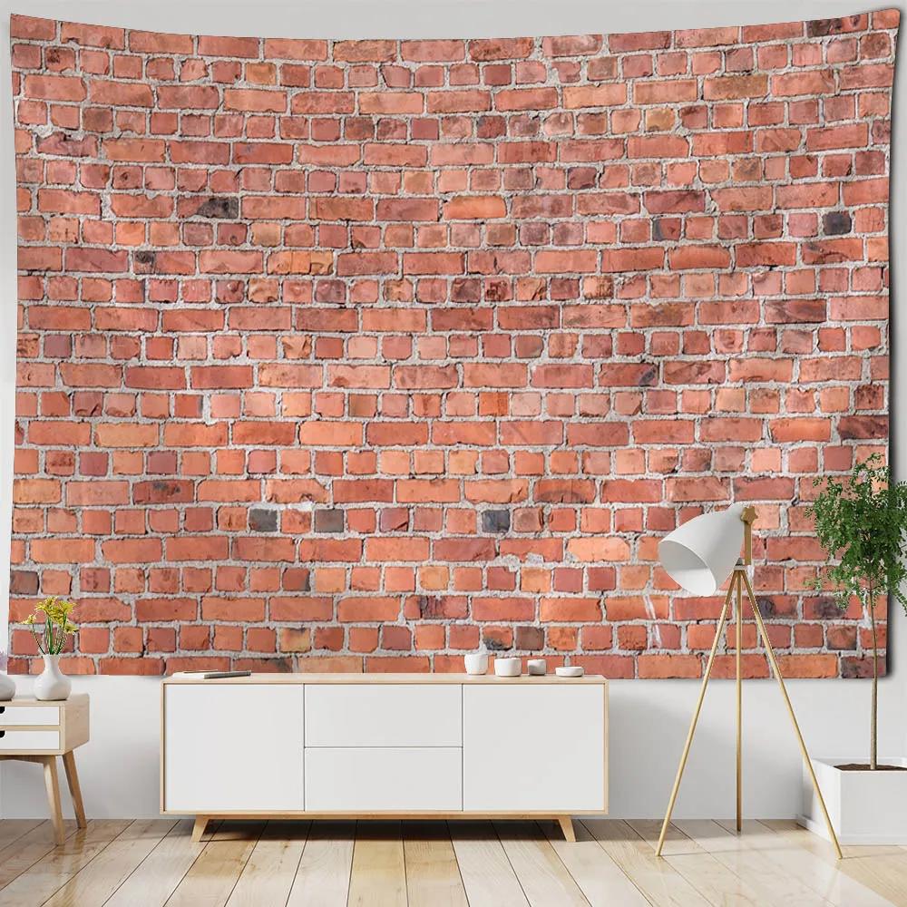 Ziegelmauer, Steinmauer, bedruckter Wandteppich, Wandbehang, Holzmaserung-Imitation Heimdekoration, Wohnzimmer-Wandhintergrund