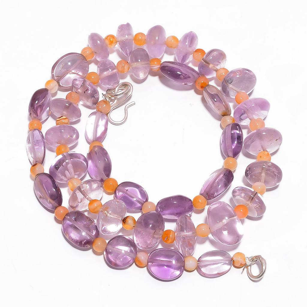 Natural Amethyst Carnelian Gemstone Smooth Beads Necklace 4-13 mm 18" UB-7840 UB-7840