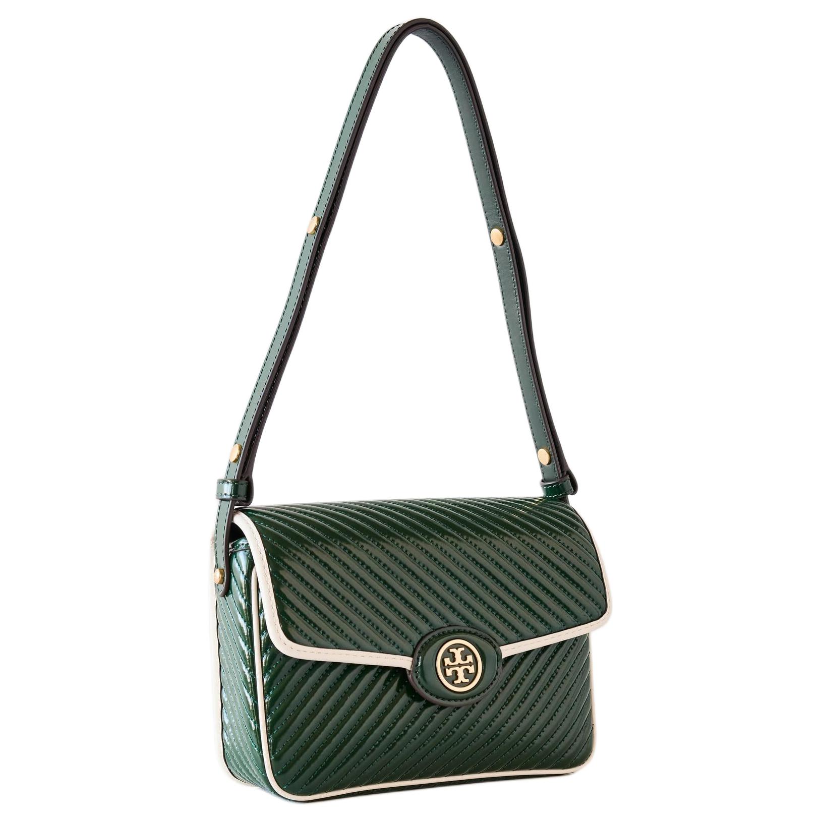 

Tory Burch Robinson Solid Double T Logo Chevron Flap Leather Shoulder Bag Women shoulder bag Green 149461-304 Basic Set (Bag+Dust Bag)