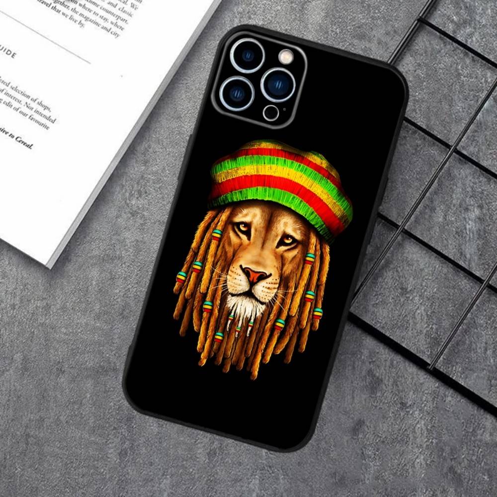Bob Marley Rasta Lion Phone Case For iPhone 16e,16,15,14,13,12,11,XS,XR,X,8,7,Pro,Max,Plus,mini Silicone Black Cover