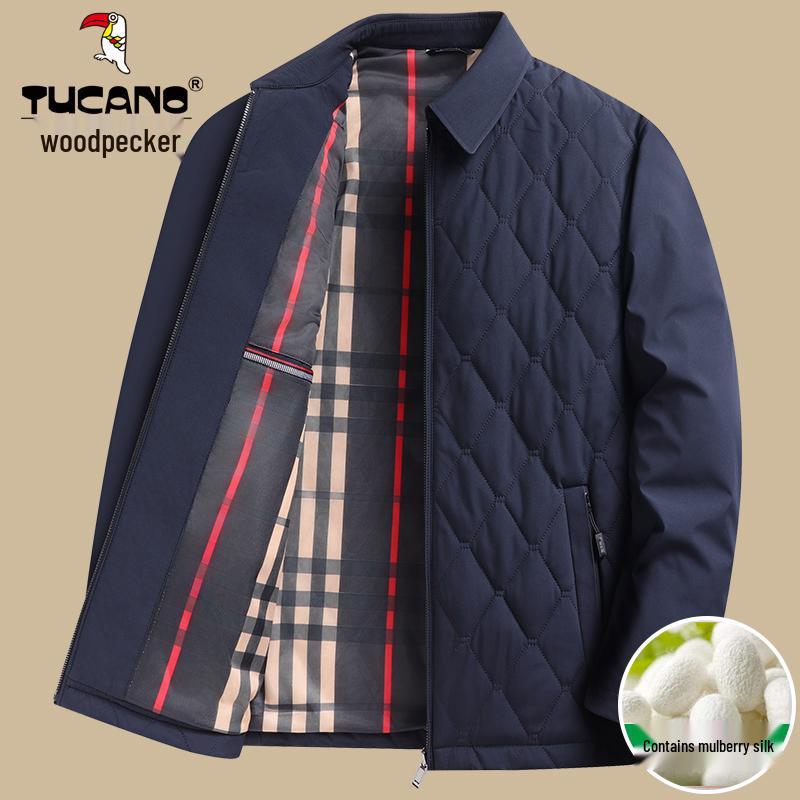 

Woodpecker Men s Turn-Down Collar Padded Jacket for Middle-Aged & Senior Dads - Autumn/Winter Thickened Coat 3XL 145-165 jin