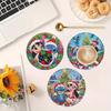 8 Pieces/set Disney Christmas Stitch Series Diamond Painted Coaster DIY Diamond Art Coaster 5D Full Diamond Diamond Coaster Acrylic Round Cup