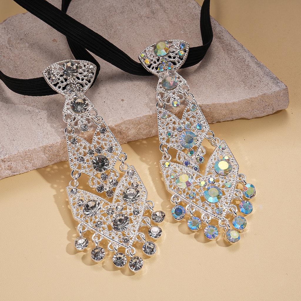 Diamond-encrusted Geometric Hollow Tie Fringed Necklace Unique Personality Item