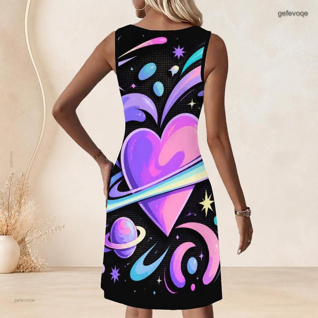 Plus Size Women Round Neck Sleeveless Tank Midi Dress Summer Light Leisure Outfit