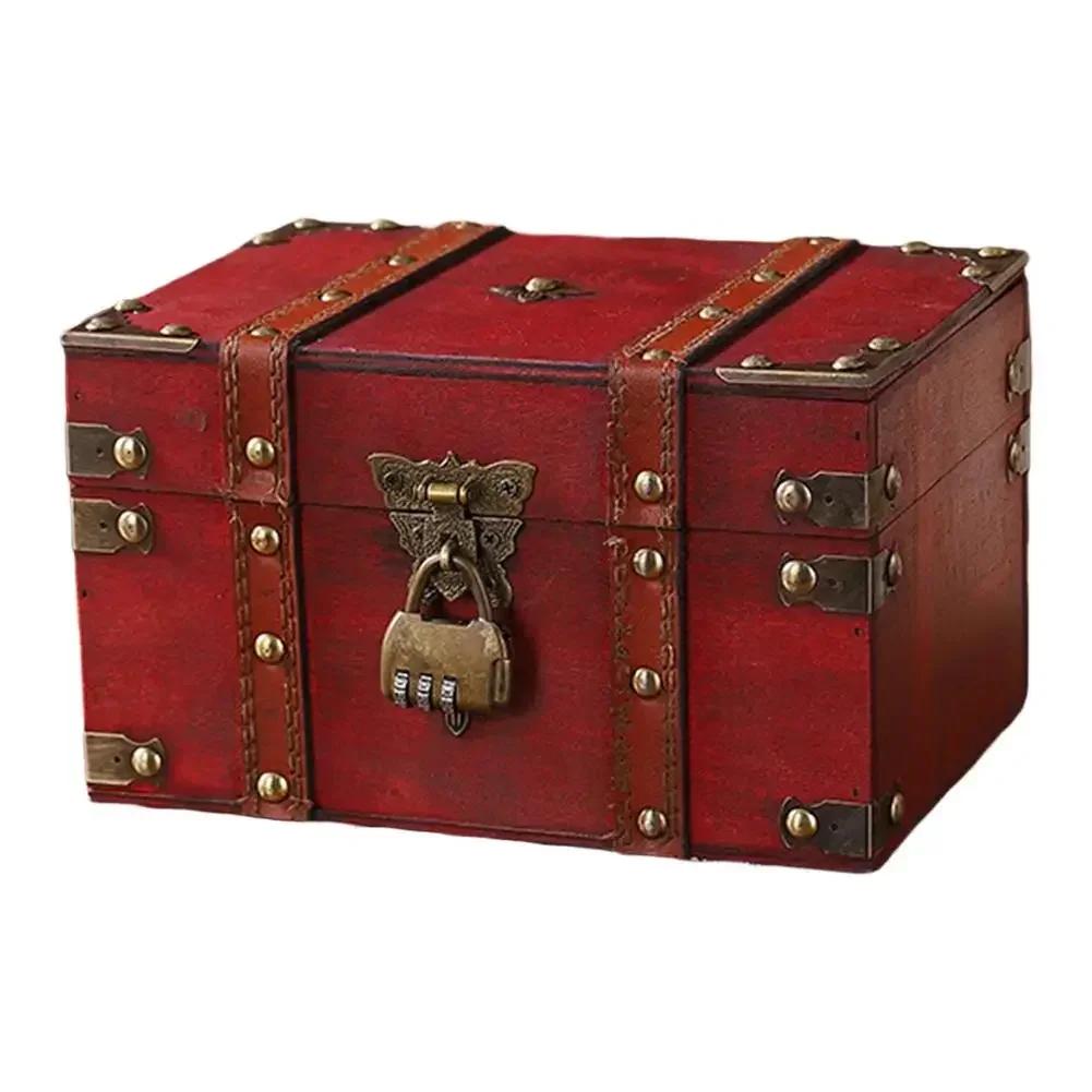 Secure Wooden Treasure Box with Lock for Keys and Passwords Retro Style Storage Solution for Home or Office Decor