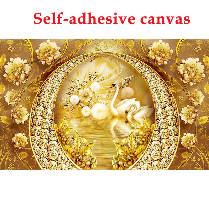 

3D настенные фрески обои Лебединое озеро золотые украшения бриллиантовый цветок Роскошная гостиная диван ТВ фон домашний декор фото настенная фреска 300cm (W) x 200cm (H)