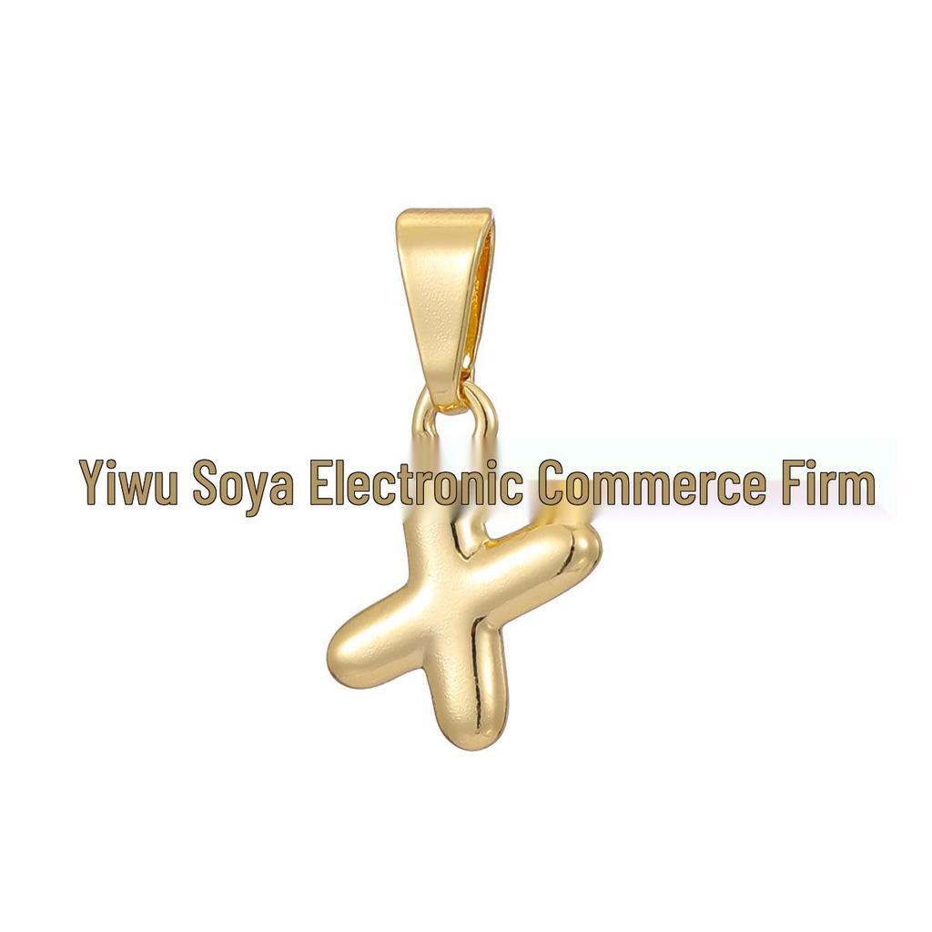 18k Gold-Plated Brass Mini Bubble Letter Pendant Necklace, DIY Personalized with 26 English Letters.