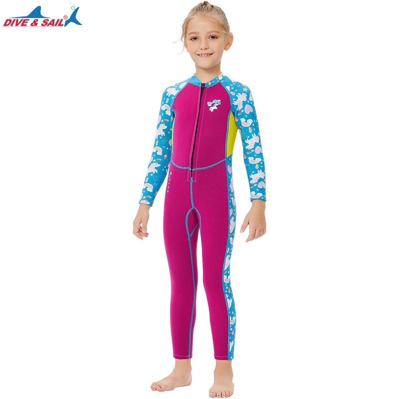 Kids 2.5mm Neoprene Wetsuit Girls Long Sleeve Full Body Swimwear Snorkeling Surfing Water Sports