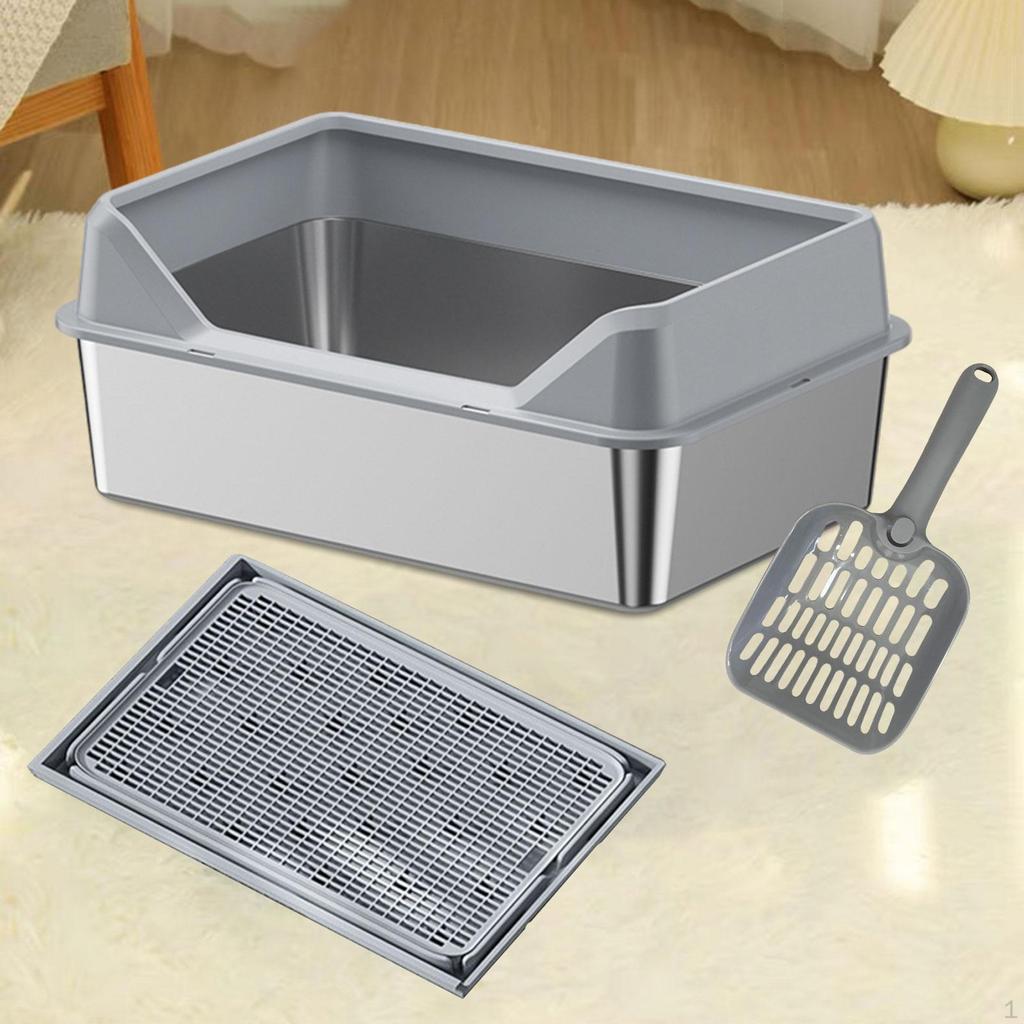 Cat Litter Box In Stainless Steel with Cover, Semi Enclosed Design for Home