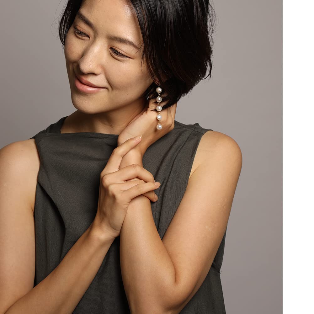 Freshwater Pearl Long Earrings for Made In Japan [R-days Daikanyama] Women, Pearls, Large, Dangling, Stylish, Comfortable, Simple, Gold-colored