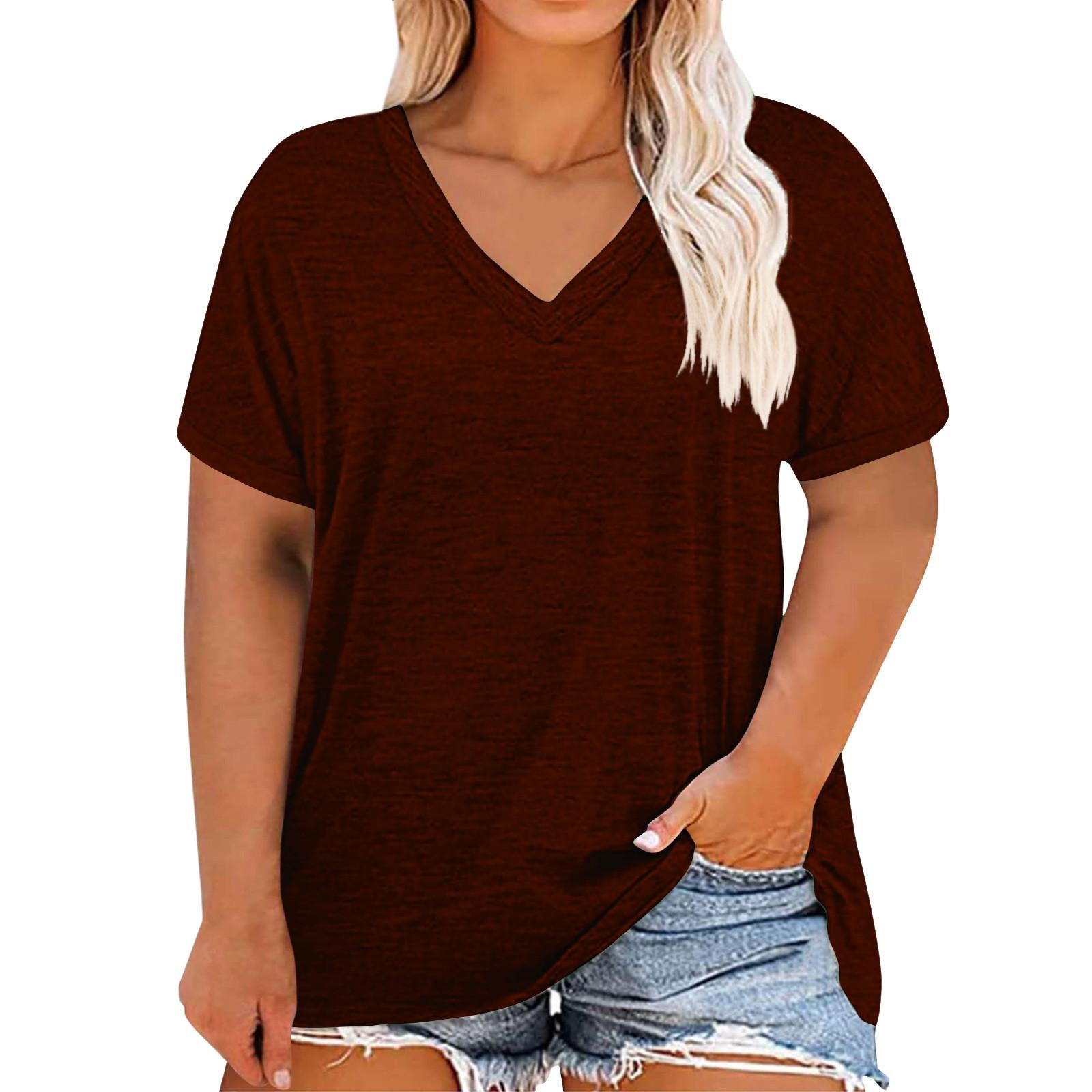 

Летние топы для женщин с V-образным вырезом и коротким рукавом, удобные женские топы, футболки XXXL винный