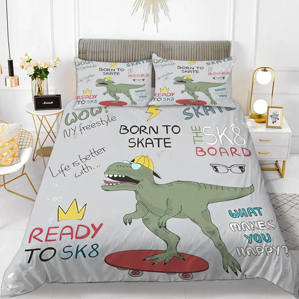 3D Small Dinosaur Cartoon Cute Simple Bedding Set Couple King Single Size for Kids Children Polyester Quilt Cover Pillow Case