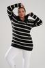 Women's Big Size Blouse Black Zipper Collar Black Striped Knitted Knitwear Plus Size Blouse