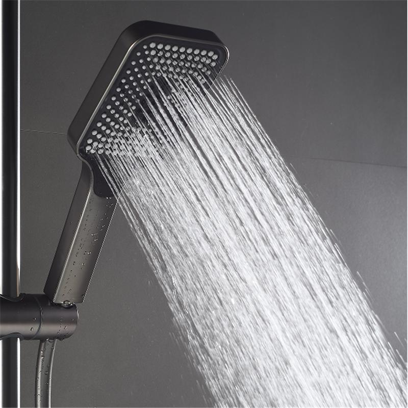 Gray Bathtub Shower Set Hot & Cold Black Bathroom Shower Faucet Chrome Bathroom Foldable Shower Faucet Set with Slid Bar Brass