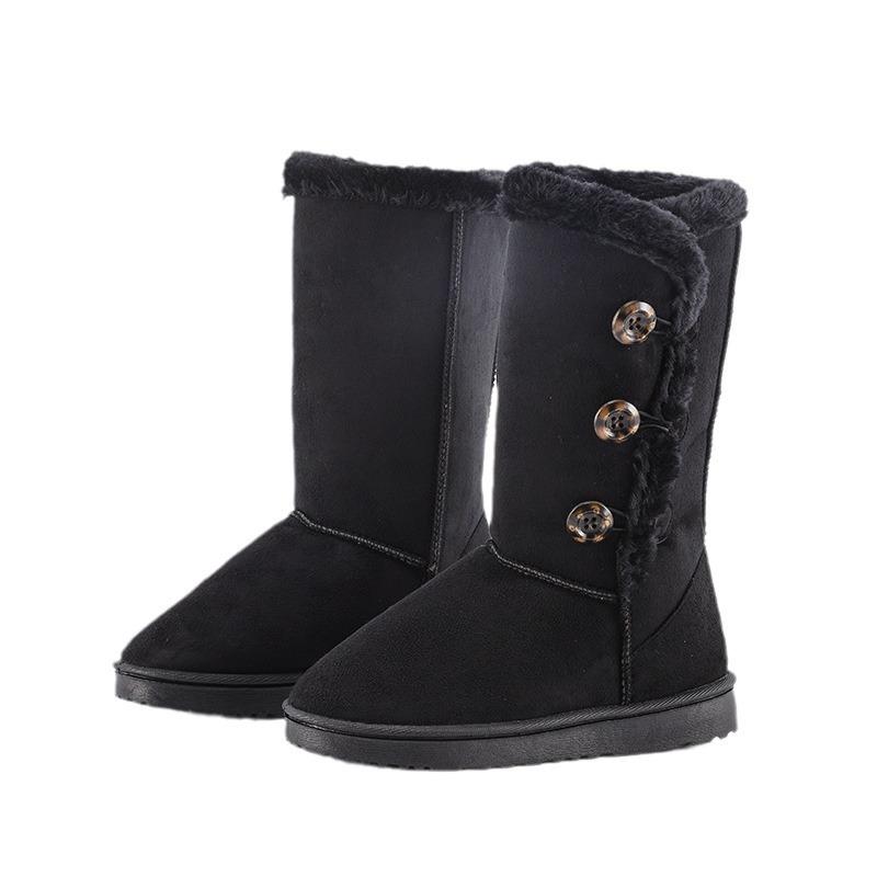 Tall snow boots women's 2024 winter non-slip thickened warm boots three-button snow cotton shoes boots