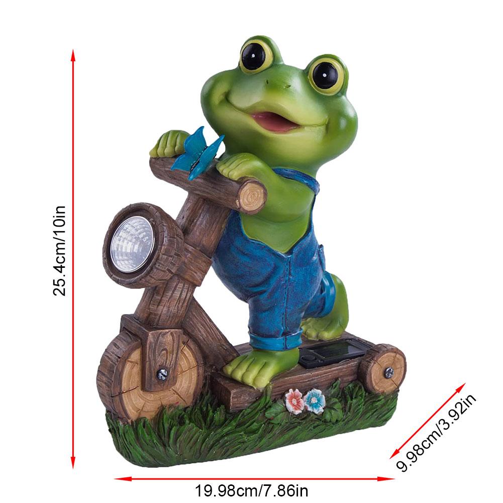Resin Garden Frog Statue with Solar Light Frog Cycling Model Frog Ornaments Frog Sculpture for Outdoor Garden Yard Decor