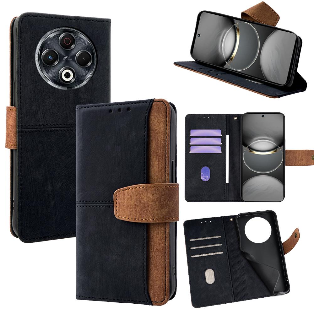 

For TECNO Spark 30 4G Case RFID Blocking Color Splicing PU Leather Wallet Phone Cover Black