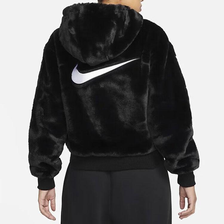 New Nike Sportswear Essentials Faux Fur Jacket Black/White DD5116-010