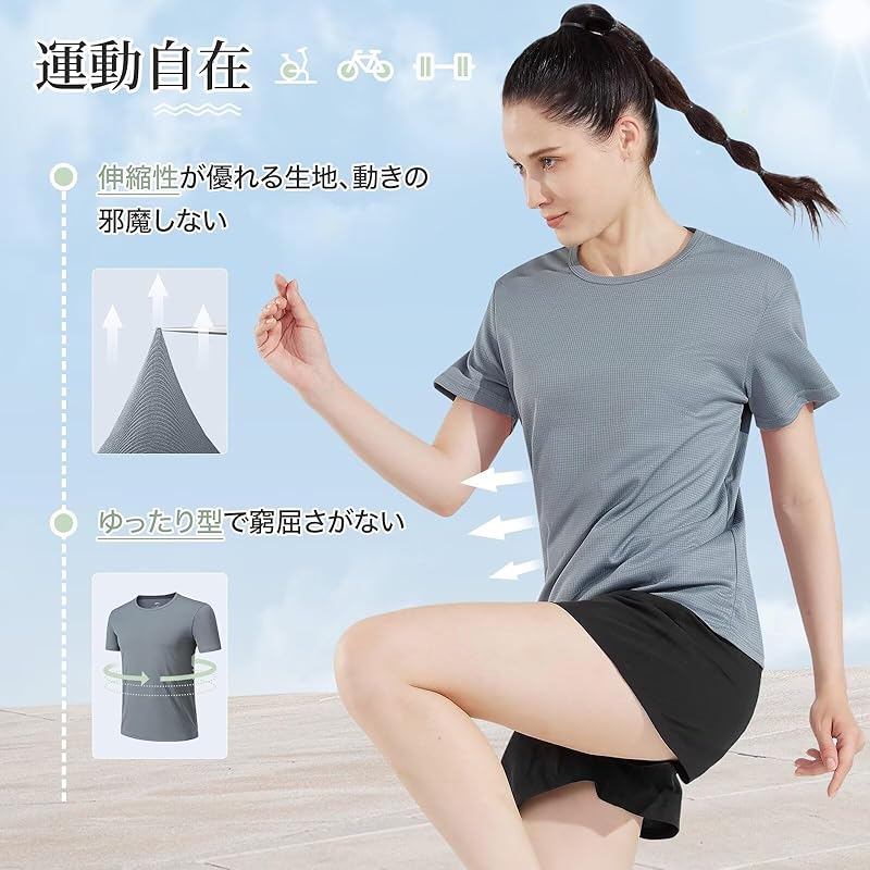 [Rovidorx] T-shirt Ladies Short Sleeve Sports Relaxing Tee Shirt Big Size Gym Wear Sport T-shirt Quick Drying Dry T-shirt Sportswear Running Training