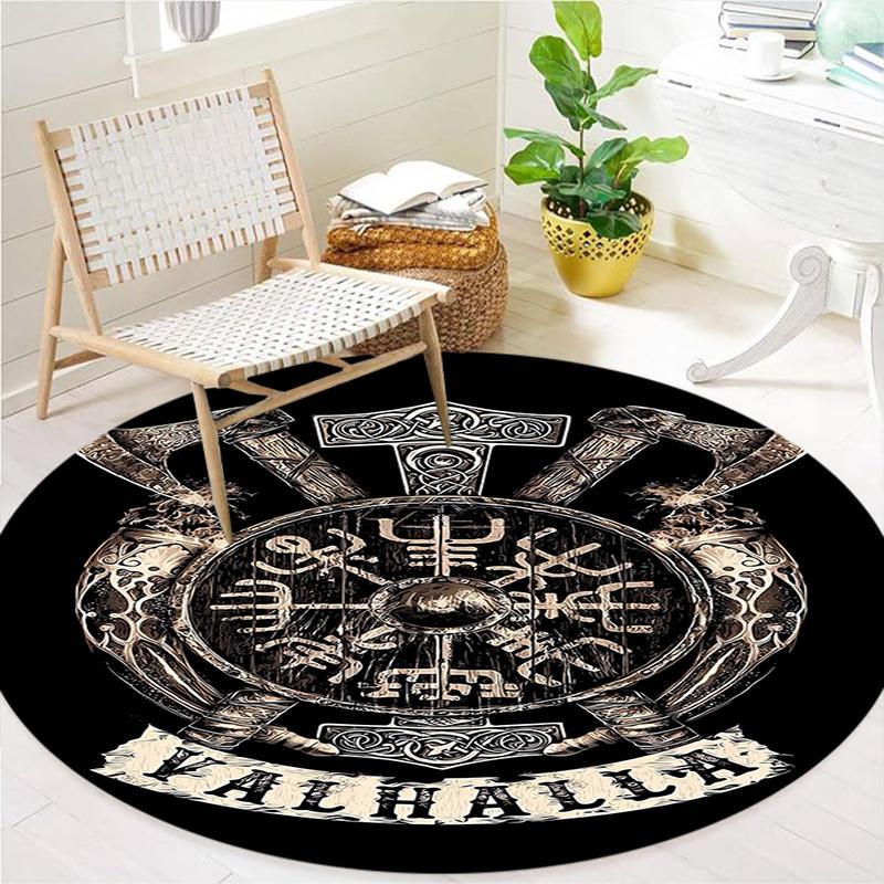 Viking Raven Round Area Rug,Carpet Rug for Living Room Bedroom Sofa Playroom Decor,Non-slip Floor Mat
