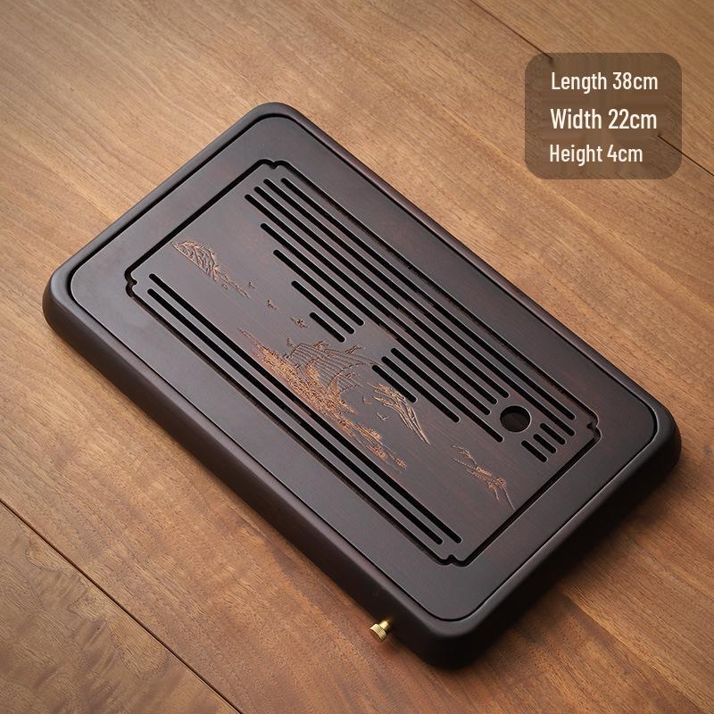 Bamboo Tea Tray with Water Storage - Simple Rectangular Design for Tea Sets