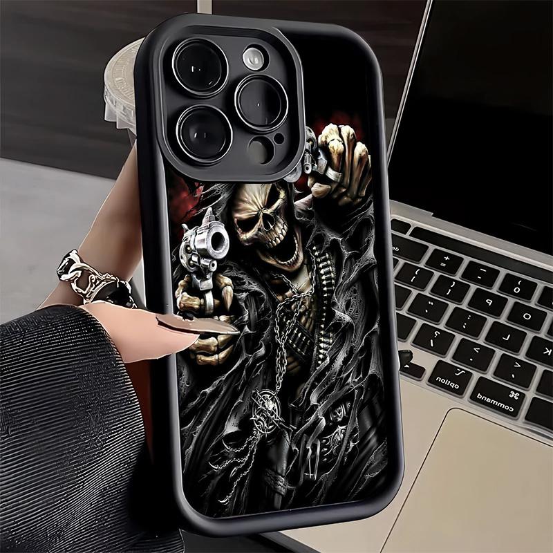 Coque de téléphone pour iPhone 17 Air 16E 15 16 Pro Max Crâne Squelette Faucheur Couverture Pistolet 14 Plus 13 12 Mini Coque Souple Silicone Fundas