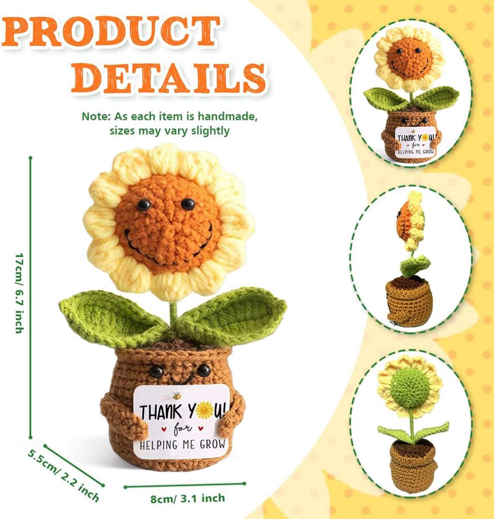 Positive Energy Pocket Hug Crochet Doll, Mini Handmade Knitted Plush Potato Turtle Vegetable Duck Funny Support Gift With Card
