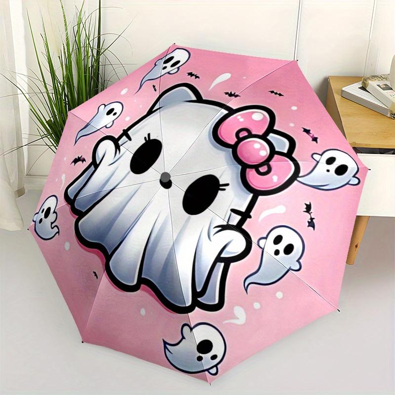 

1pc Ghost Hello Kitty Durable Cartoon Folding Umbrella, Portable 3-Fold Compact Umbrella for Men and Women, Suitable for Travel or Daily Use.V033