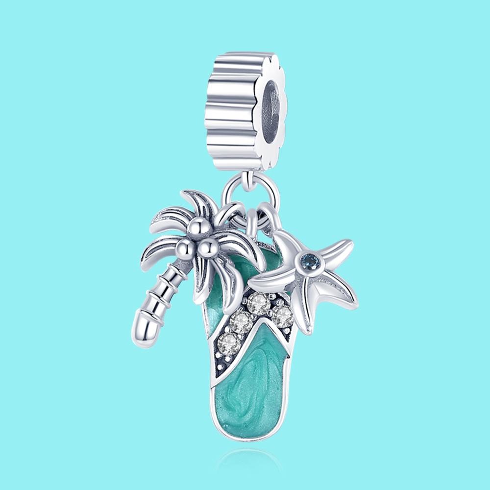 Pendant Charm Bead Copper Beach Coconut Tree Pendants Fit Original Bracelet For Jewelry Making Valentine'S Day Gift