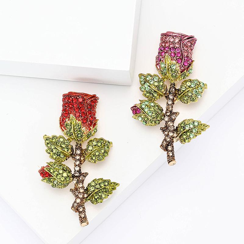 Exquisite Shinning Rhinestone Rose Flowers Brooches For Women Party Jewelry Accessories Gifts