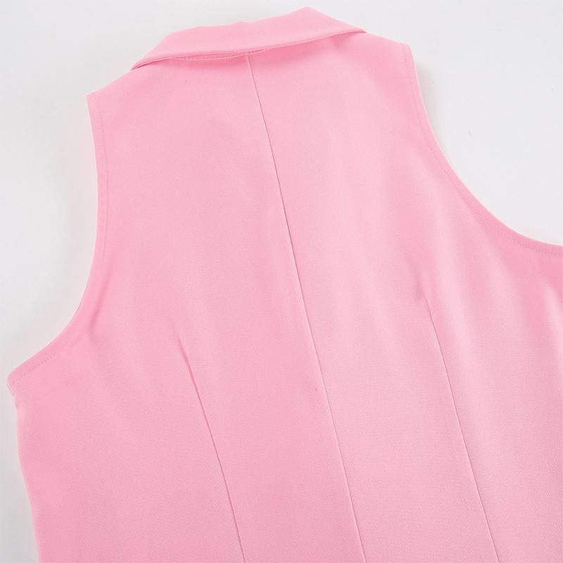 Damen Elegant Einreihiges Kleid Damen Slim Einfarbig Ärmellos Umlegekragen Mini Kleider Weiblich Sommer Mode Damenkleid