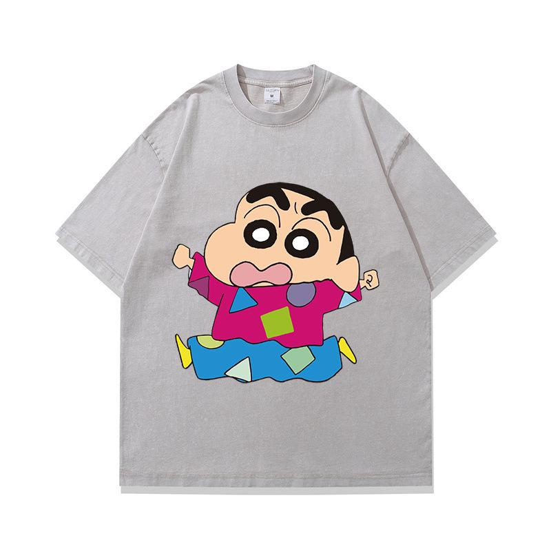 Tide Brand American Retro Fried Color Old Short-Sleeved T-Shirt Japanese Animation Printing Multi-Color Heavy Cotton Half-Sleeve