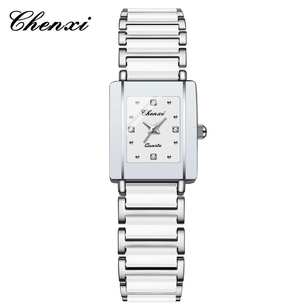 CHENXI Morning Light Ceramic Couple's Quartz Watch - Fashionable Square Design
