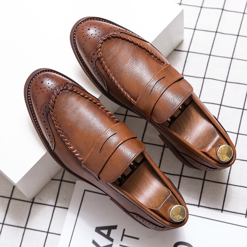 Luxury Brand Penny Loafers Men Casual Shoes Slip On Leather Dress Shoes Big Size 38-47 Brogue Carving Loafer Driving Shoes