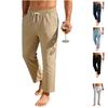 Mens Loose Straight Striped Drawstring Casual Summer Linen Long Pants