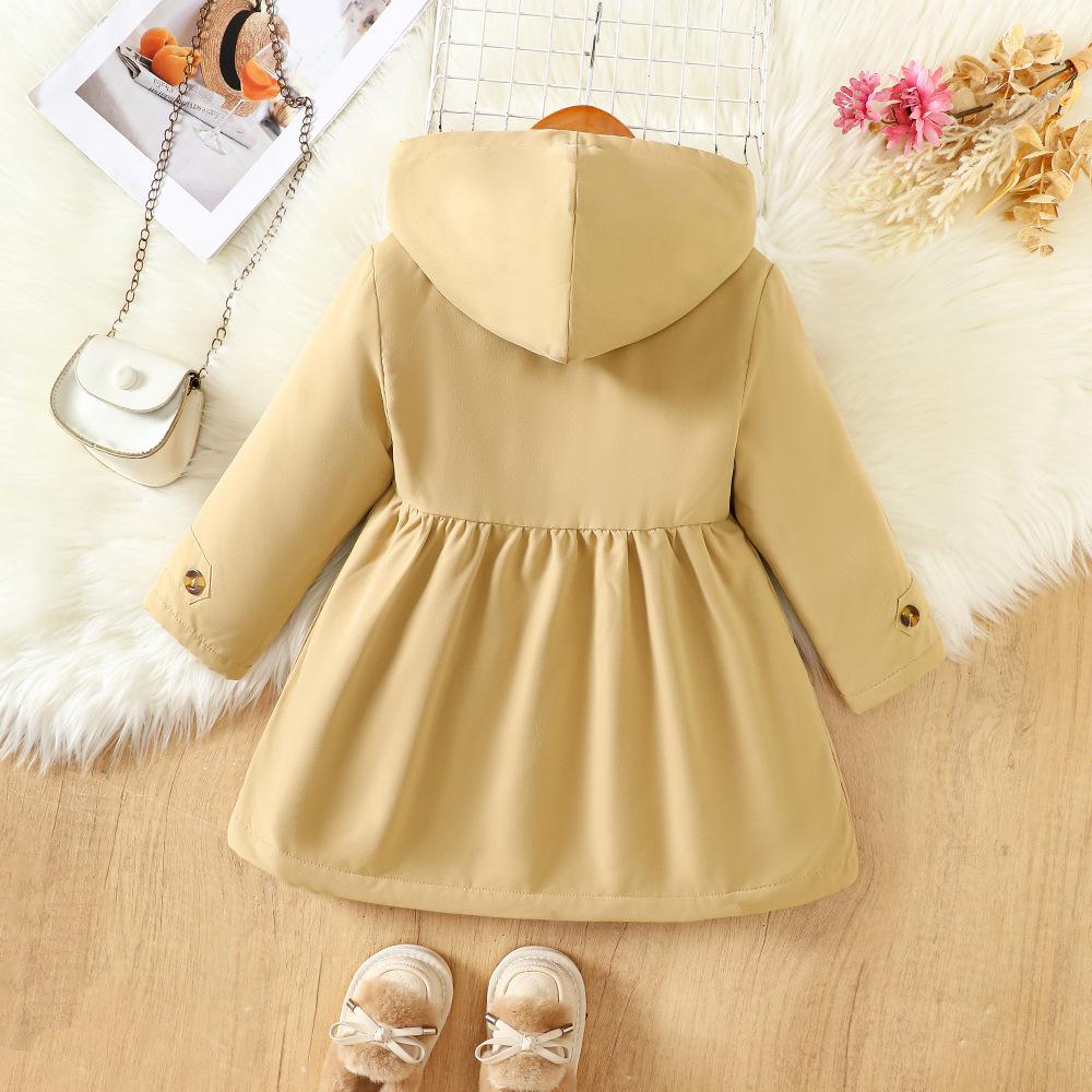 Kinderbekleidung Neuer Herbst Winter Mädchen Britischer Stil Einreihiger Kapuzenjacke Mantel