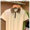 Herren Koreanischer Stil Eisseide Kurzarm Poloshirt mit Halbreißverschluss