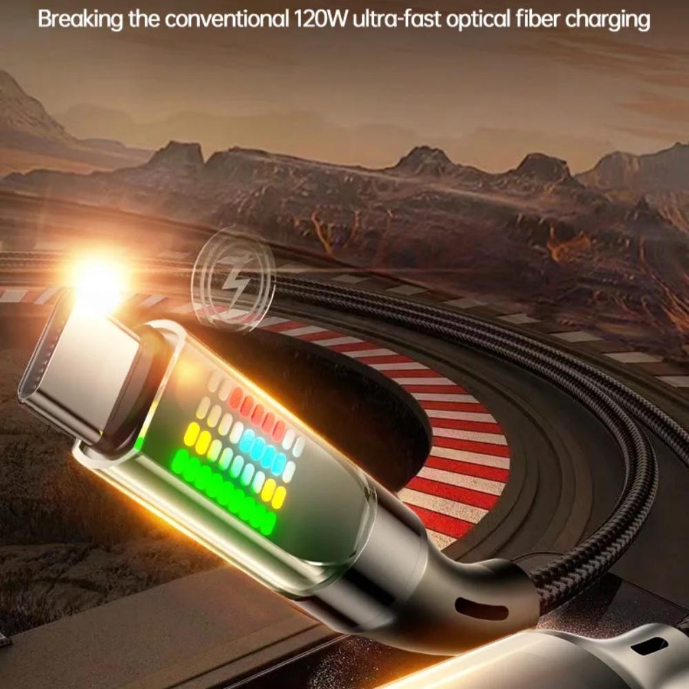 1/2m 120W USB To Type C Fast Charging Data Cable 6A Type C To Type C Nylon Data Cords  With Led Display USB C Black Cords