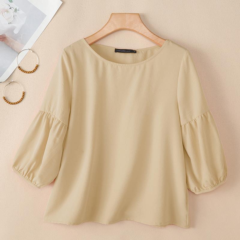 

ZANZEA Женская повседневная блузка с круглым вырезом и коротким рукавом 4XL хаки