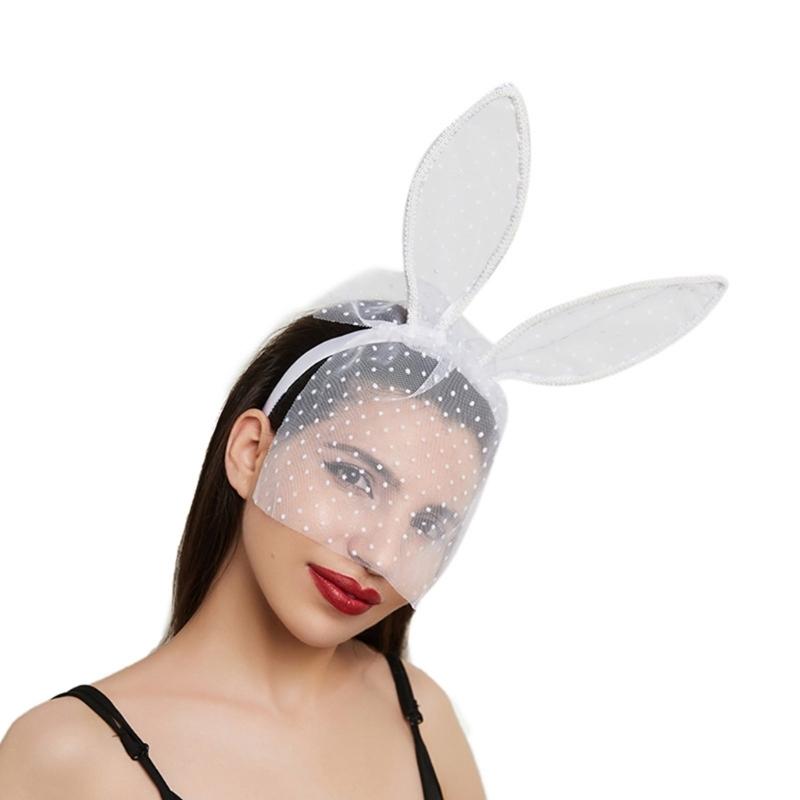 Stylish Rabbit Ears Lace Hairband Cute And Hair Accessory Headwear With Round Dots And Delicate Sheer Trim