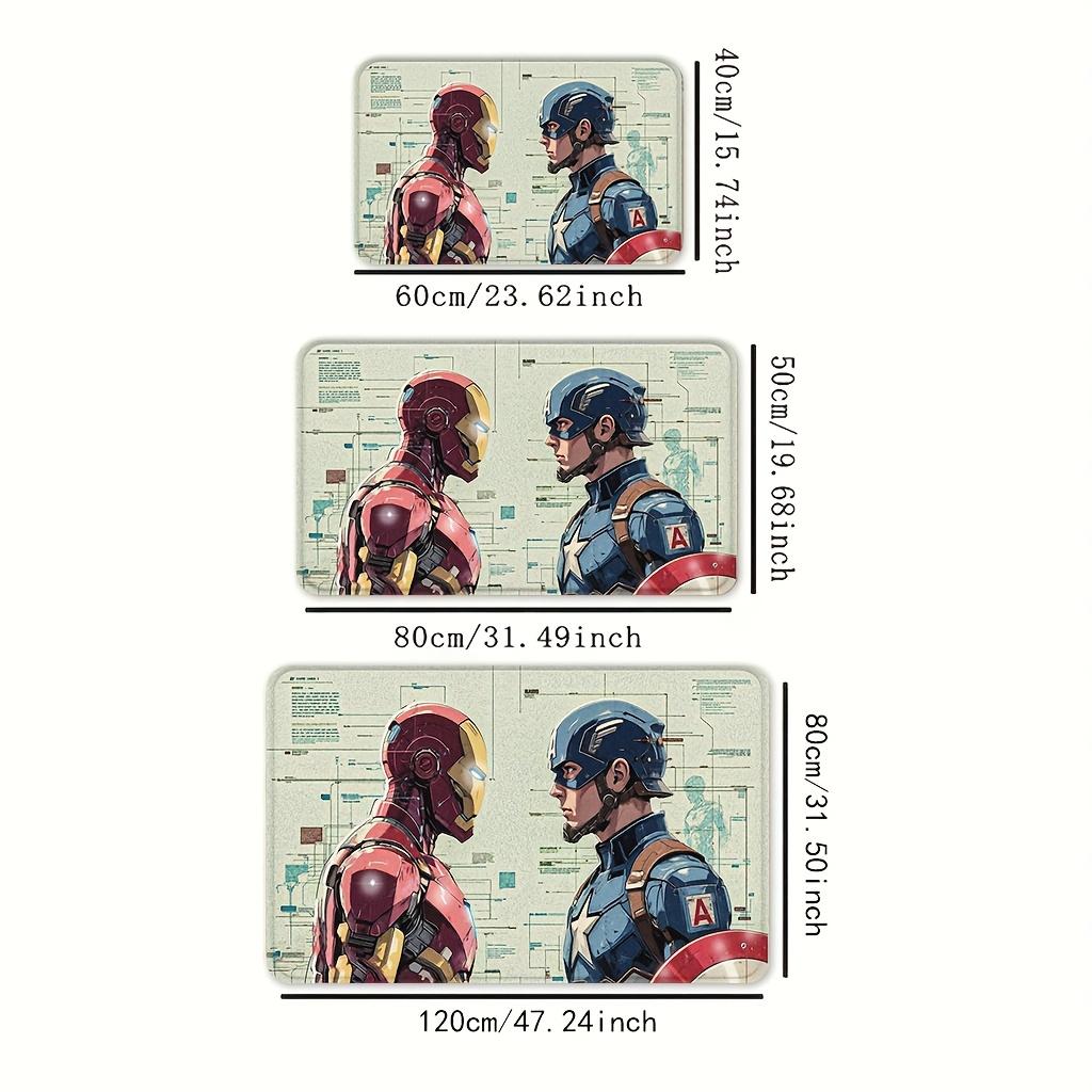 Marvel 1pc Cartoon Print Floor Mat, Iron for Man and Captain America Tech Blueprint Style Illustration, Easy to Clean, Suitabl