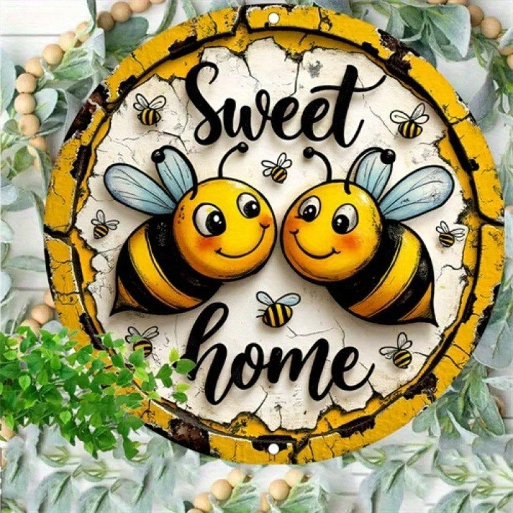 Vintage Tin Sign HALO Bee Wall Art 8x8 Inch Retro Farmhouse Kitchen Metal Decor