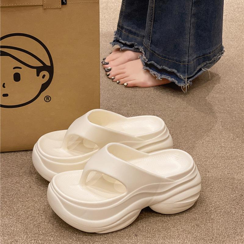High-heeled eva slippers new summer outer wear thick bottom heightening one-word drag non-slip wear-resistant breathable cool slippers