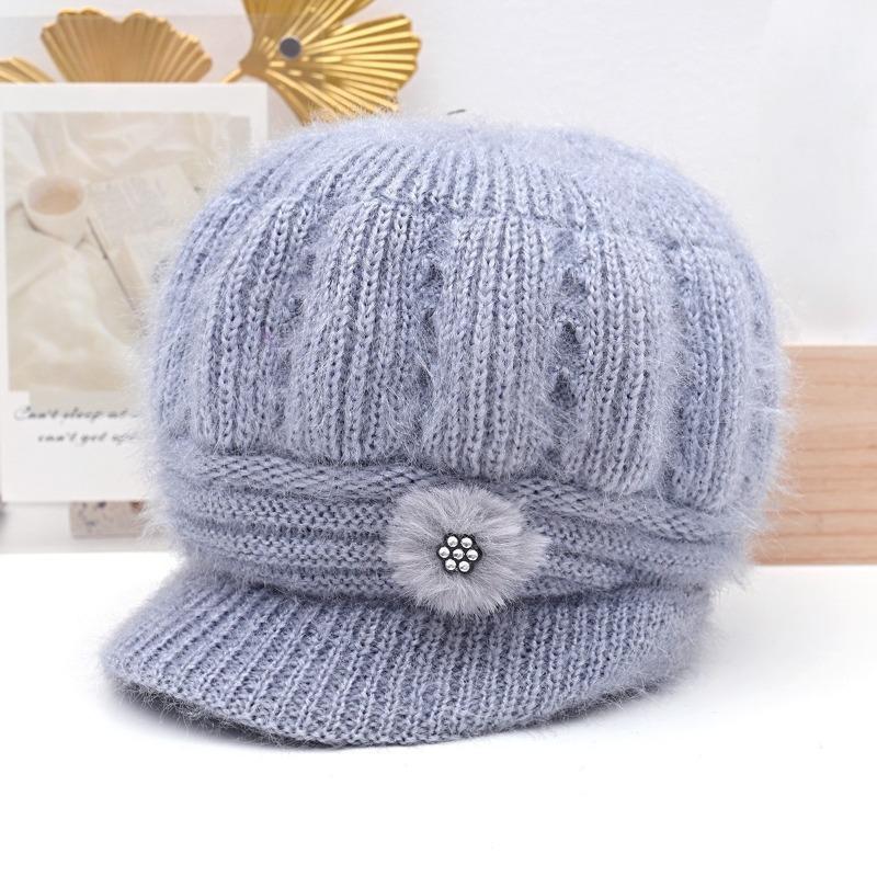 Winter Thermal Hat Women's Winter Velvet Old Lady Hat Old Hat Solid Color Knitted Wool Hat