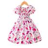 Girls' Waisted Cartoon Dinosaur Print Dress Summer Fashion Dress for Children
