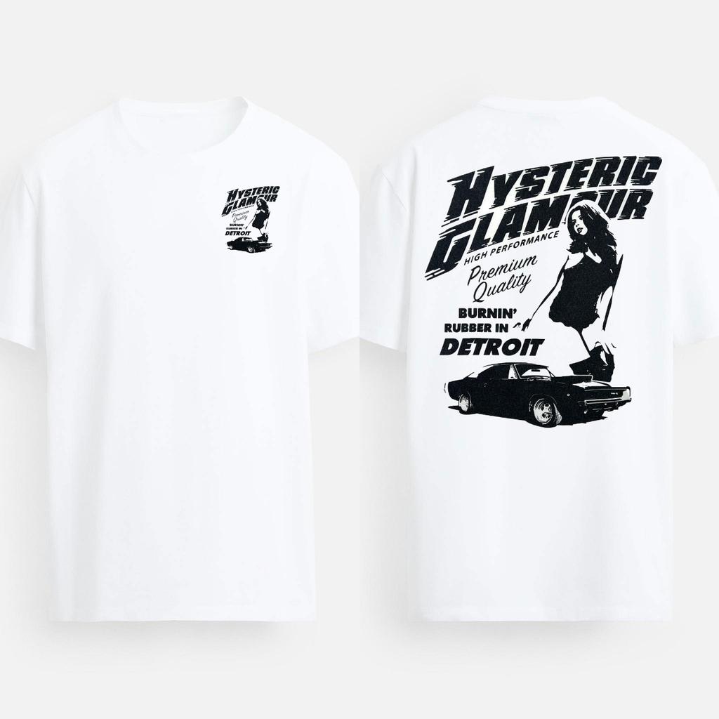 Hysteric Glamour 90s Retro Style Charcoal Reprint T-shirt Men Women Oversized Cotton Short Sleeve Streetwear Y2k High Quality Female Male Clothing